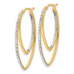 14K Two-Tone Gold Polished Diamond-cut V Shape Hoop Earrings