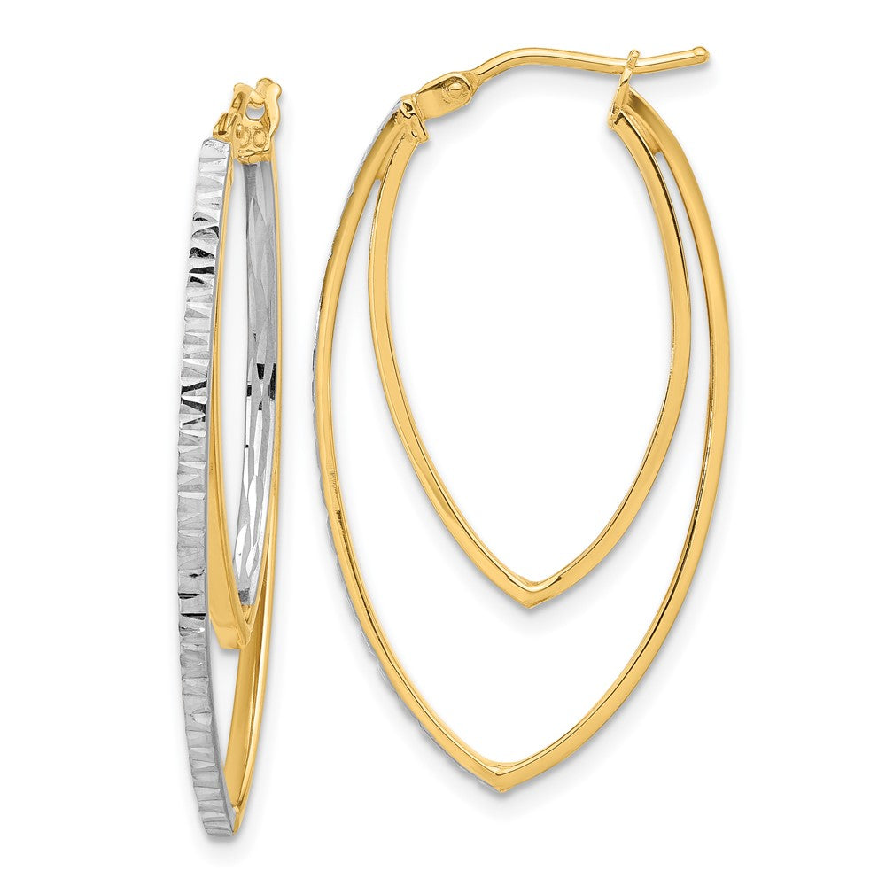 14K Two-Tone Gold Polished Diamond-cut V Shape Hoop Earrings