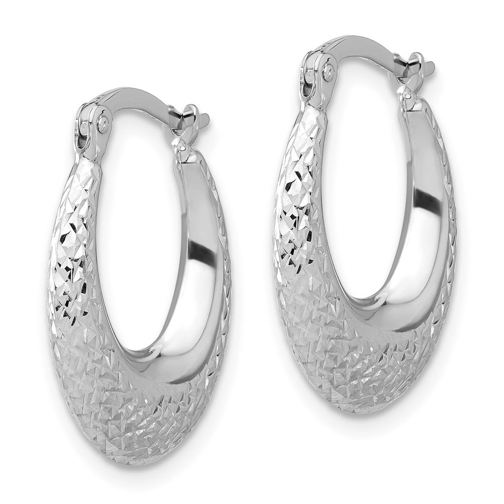 14K White Gold Polished and Diamond-cut Hoop Earrings