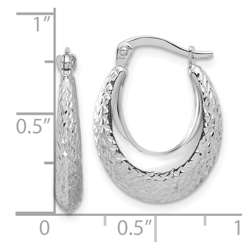 14K White Gold Polished and Diamond-cut Hoop Earrings