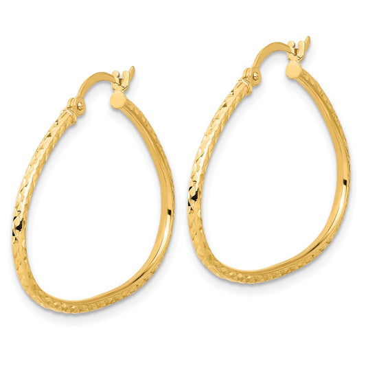 14K Yellow Gold Diamond-cut Polished Oval 1.5mm Hoop Earrings