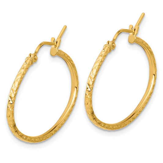 14K Yellow Gold Polished and Diamond-cut 1.50mm Oval Hoop Earrings