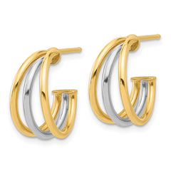 14K Two-Tone Gold Polished Multi Row Hoop Post Earrings