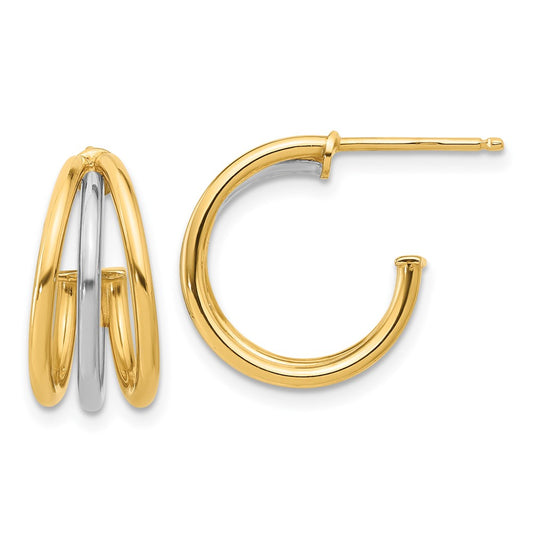 14K Two-Tone Gold Polished Multi Row Hoop Post Earrings