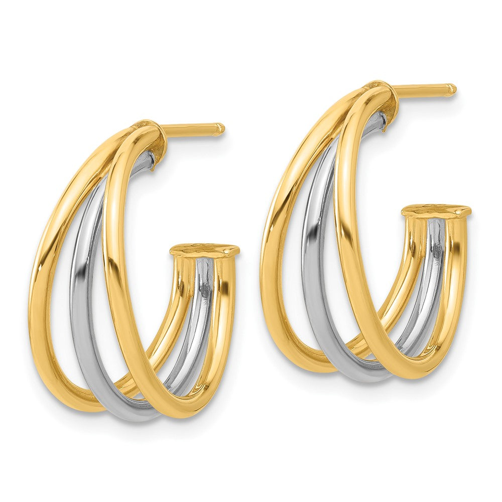 14K Two-Tone Gold Polished Multi Row Hoop Post Earrings