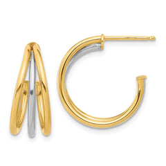 14K Two-Tone Gold Polished Multi Row Hoop Post Earrings