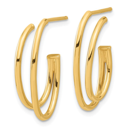 14K Yellow Gold Polished Oval Double Strand J-Hoop Post Earrings