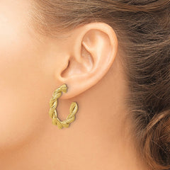 14K Yellow Gold Polished and Textured Twisted Post Hoop Earrings
