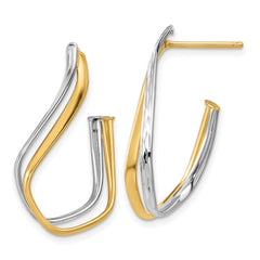 14K Two-Tone Gold Polished Diamond-cut Twisted J-Hoop Post Earrings