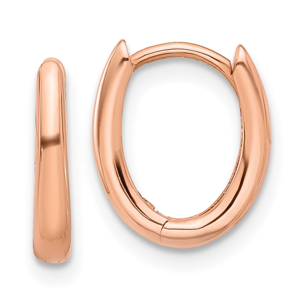 14K Rose Gold Polished Oval Hinged Hoop Earrings