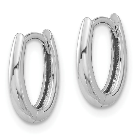 14K White Gold Polished Oval Hinged Hoop Earrings