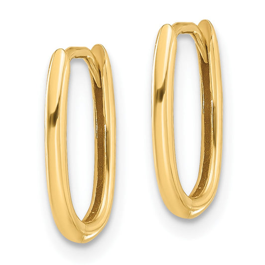 14K Yellow Gold Polished Oval Hinged Hoop Earrings