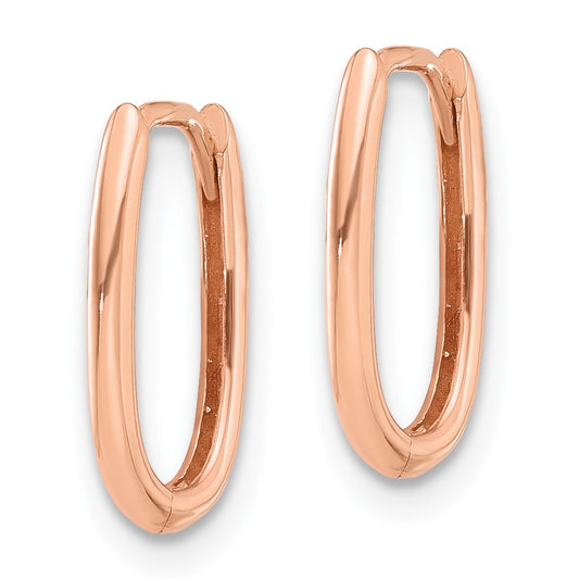 14K Rose Gold Polished Oval Hinged Hoop Earrings