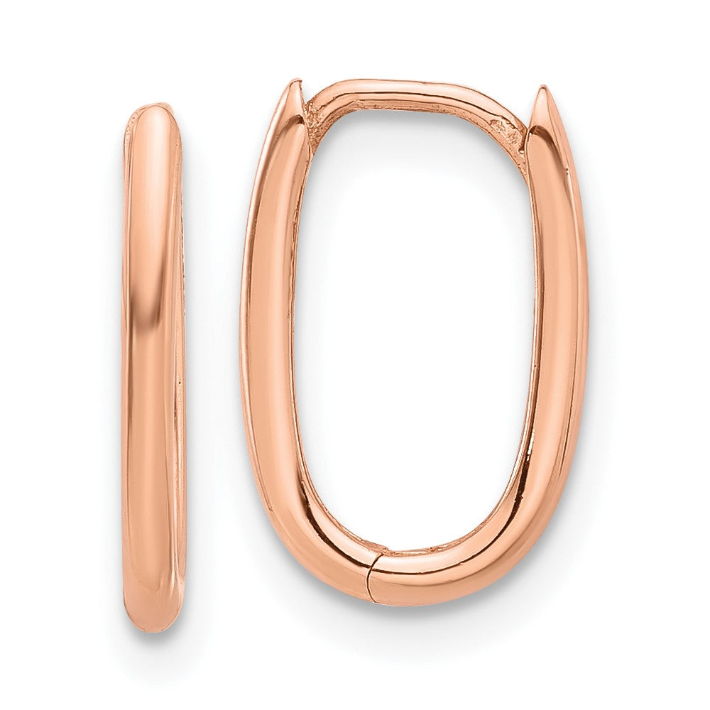 14K Rose Gold Polished Oval Hinged Hoop Earrings