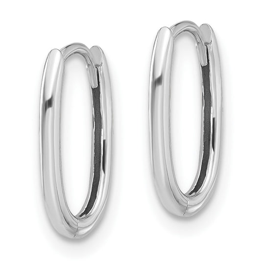 14K White Gold Polished Oval Hinged Hoop Earrings