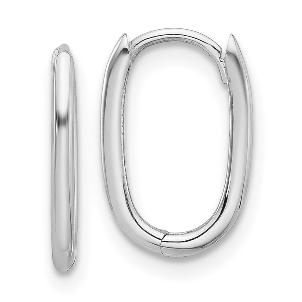 14K White Gold Polished Oval Hinged Hoop Earrings