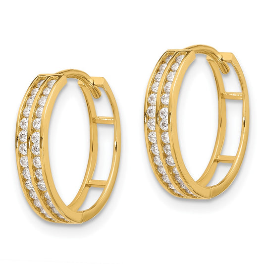 14K Yellow Gold Polished Two Row CZ 3.5mm Hinged Hoop Earrings