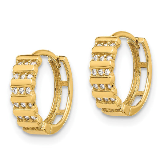 14K Yellow Gold Polished CZ Hinged Hoop Earrings