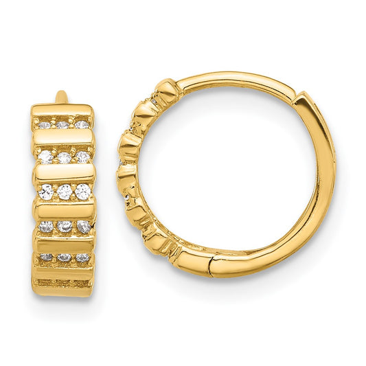 14K Yellow Gold Polished CZ Hinged Hoop Earrings