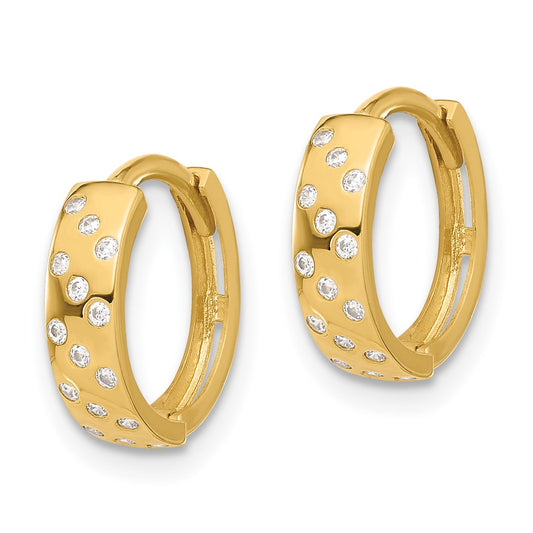 14K Yellow Gold Polished CZ Hinged Hoop Earrings