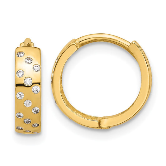 14K Yellow Gold Polished CZ Hinged Hoop Earrings