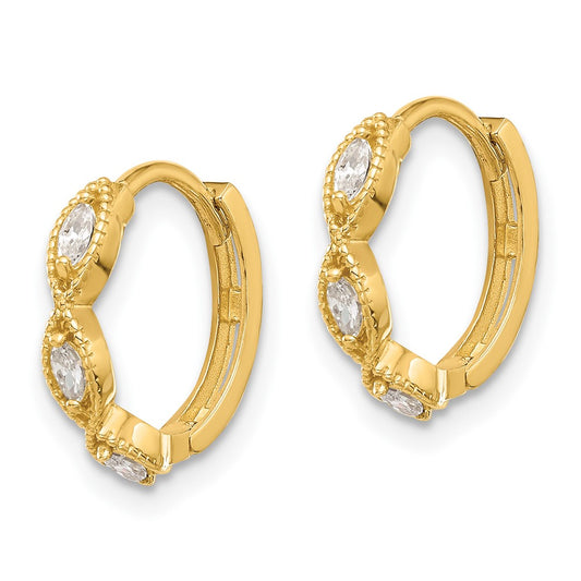 14K Yellow Gold Polished CZ Hinged Hoop Earrings