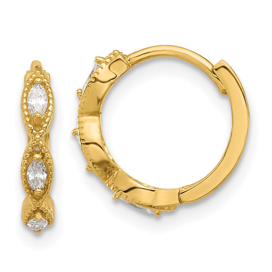 14K Yellow Gold Polished CZ Hinged Hoop Earrings