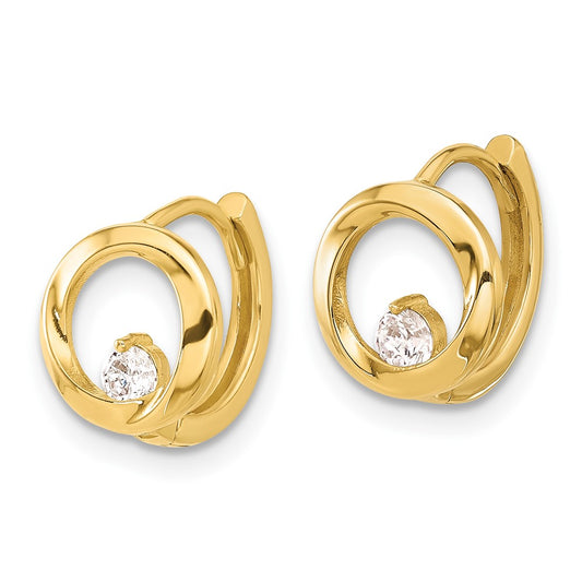 14K Yellow Gold Polished CZ Circle Hoop Earrings