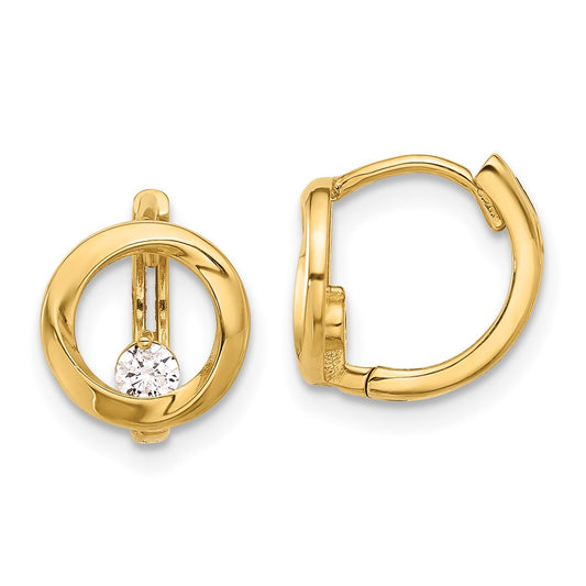 14K Yellow Gold Polished CZ Circle Hoop Earrings