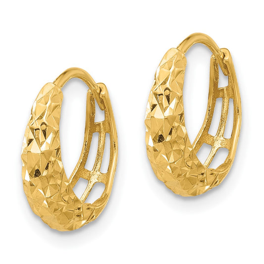 14K Yellow Gold Polished Diamond-cut Hoop Earrings