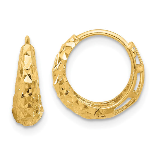 14K Yellow Gold Polished Diamond-cut Hoop Earrings