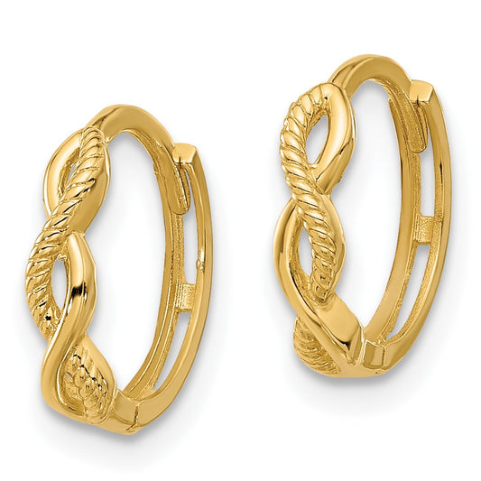 14K Yellow Gold Polished and Textured Braided Hinged Hoop Earrings