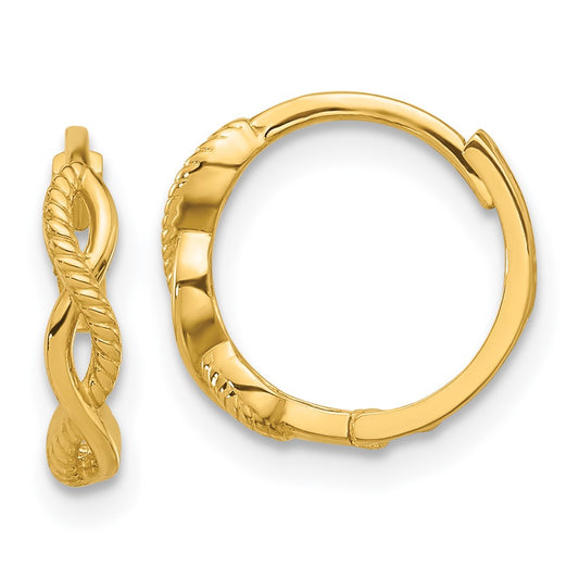 14K Yellow Gold Polished and Textured Braided Hinged Hoop Earrings