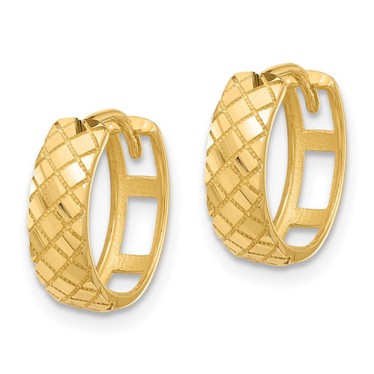 14K Yellow Gold Polished and Etched Hinged Hoop Earrings