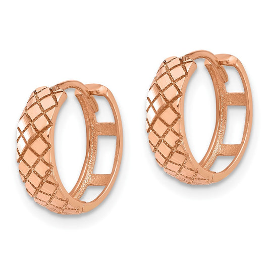 14K Rose Gold Polished and Etched Hinged Hoop Earrings