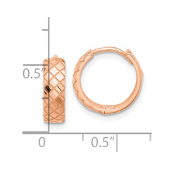 14K Rose Gold Polished and Etched Hinged Hoop Earrings