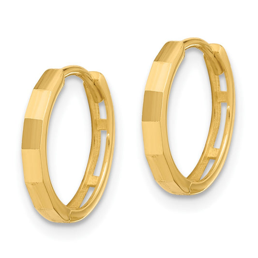 14K Yellow Gold Polished and Diamond-cut Hinged Hoop Earrings