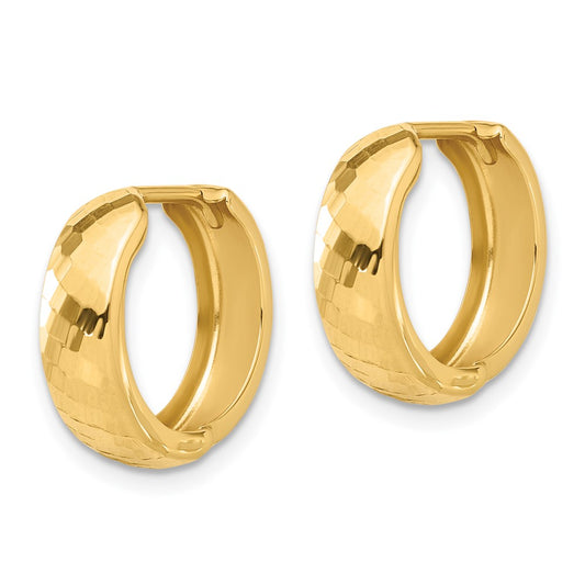 14K Yellow Gold Polished and Diamond-cut Huggie Hoop Earrings