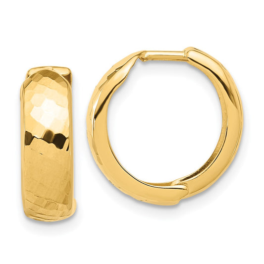 14K Yellow Gold Polished and Diamond-cut Huggie Hoop Earrings