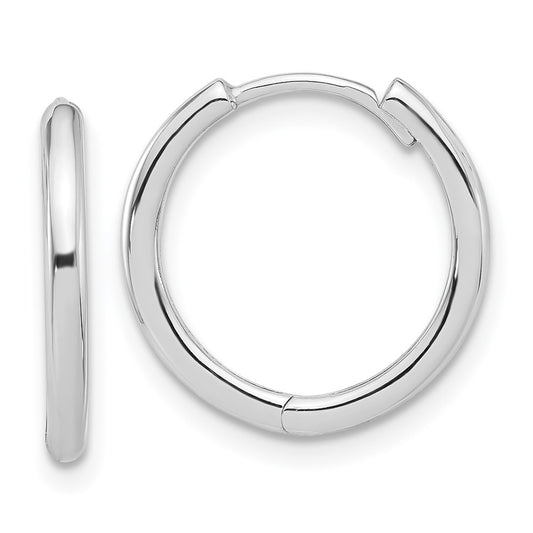 14K White Gold Polished Hinged Hoop Earrings