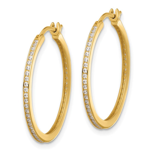 14K Yellow Gold Polished CZ 1.5mm Large Hoop Earrings