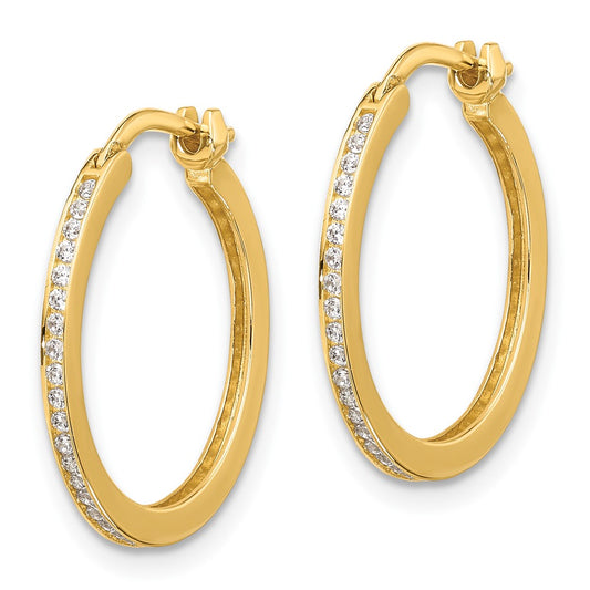 14K Yellow Gold Polished CZ 1.5mm Small Hoop Earrings