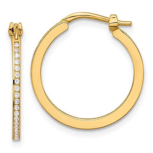 14K Yellow Gold Polished CZ 1.5mm Small Hoop Earrings