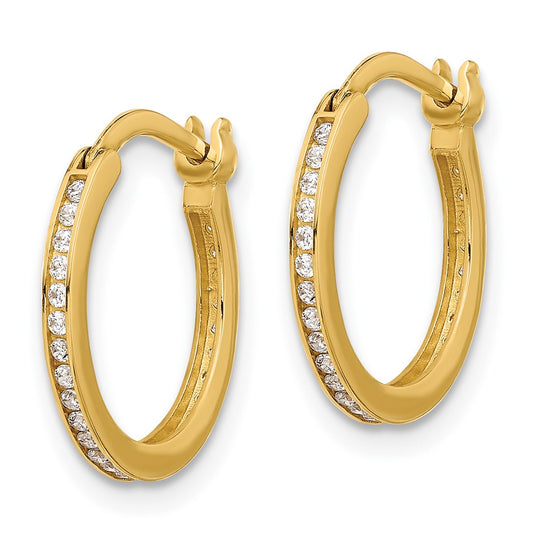 14K Yellow Gold CZ 1.5mm Hoop Earrings