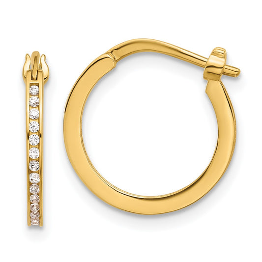 14K Yellow Gold CZ 1.5mm Hoop Earrings