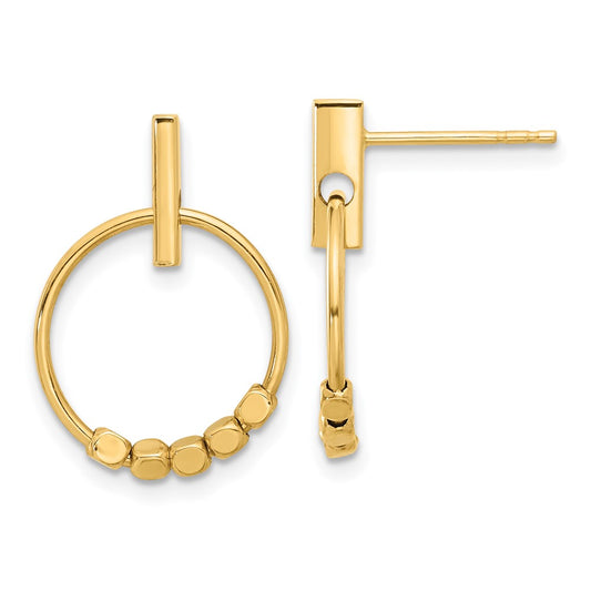 14K Yellow Gold Polished Circle Dangle Post Earrings