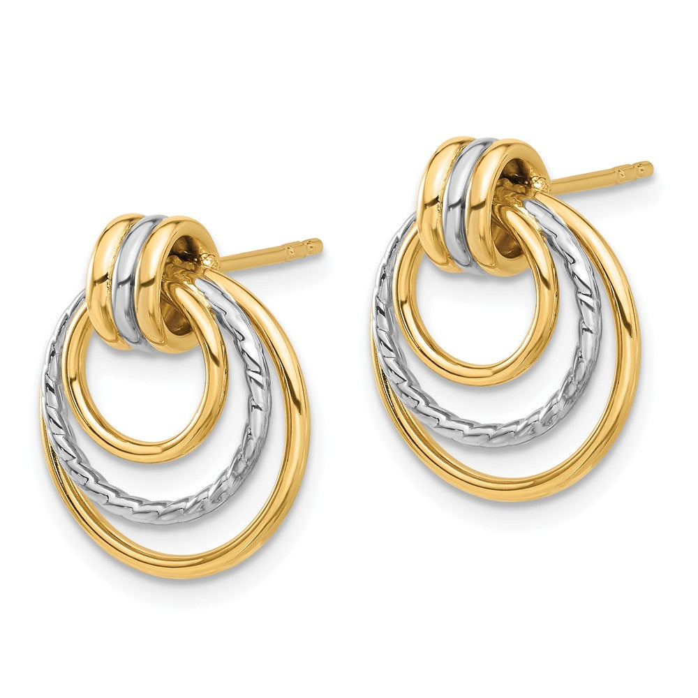 14K Two-Tone Gold Polished Circle Drop Post Earrings