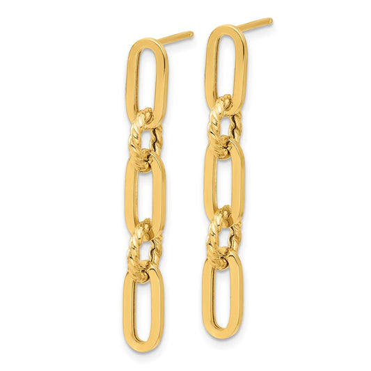 14K Yellow Gold Polished Chain Link Dangle Post Earrings