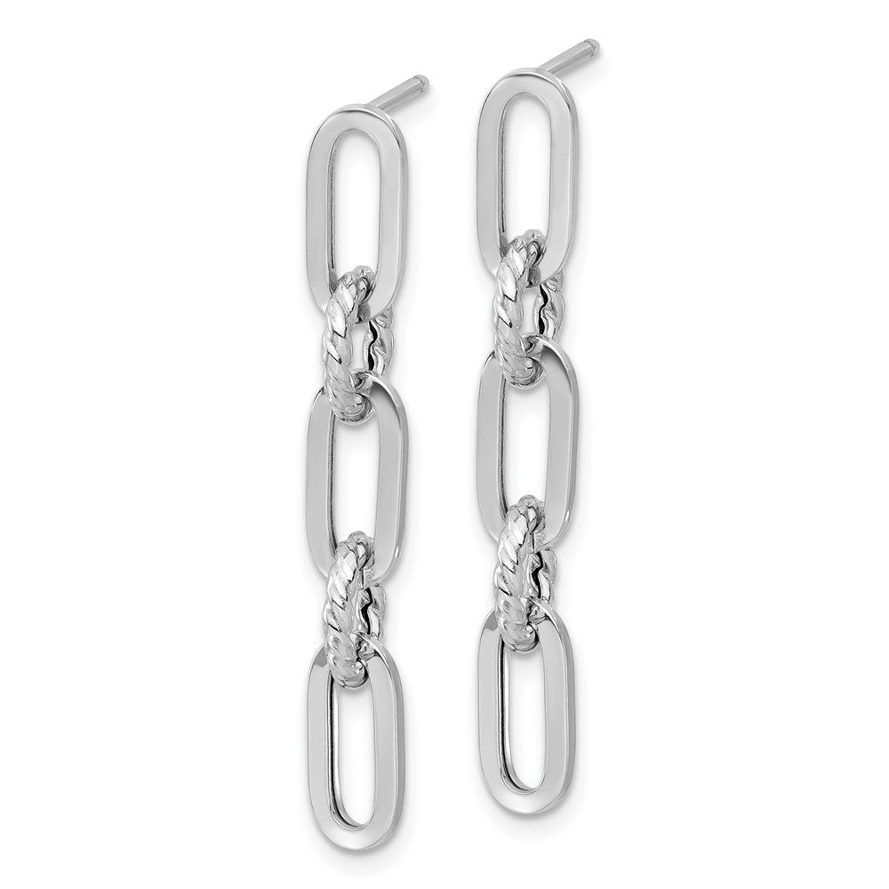 14K White Gold Polish and Twisted Chain Link Dangle Post Earrings