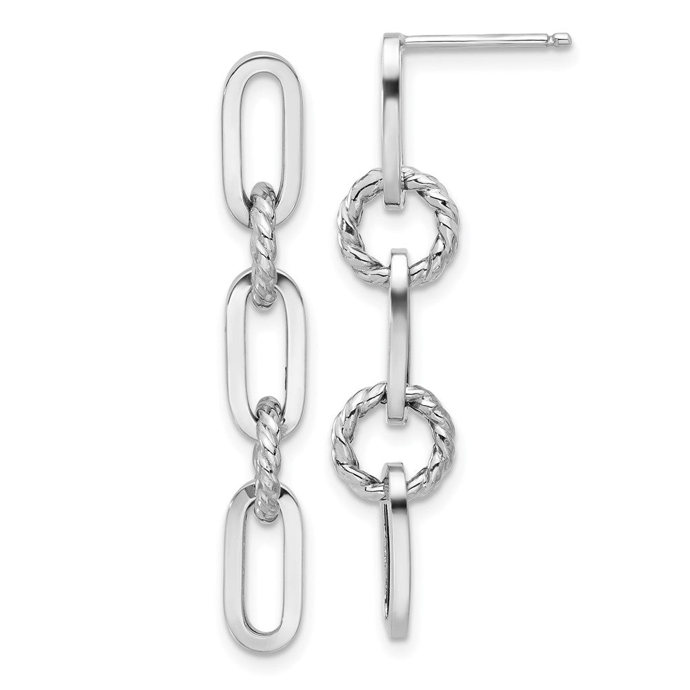 14K White Gold Polish and Twisted Chain Link Dangle Post Earrings